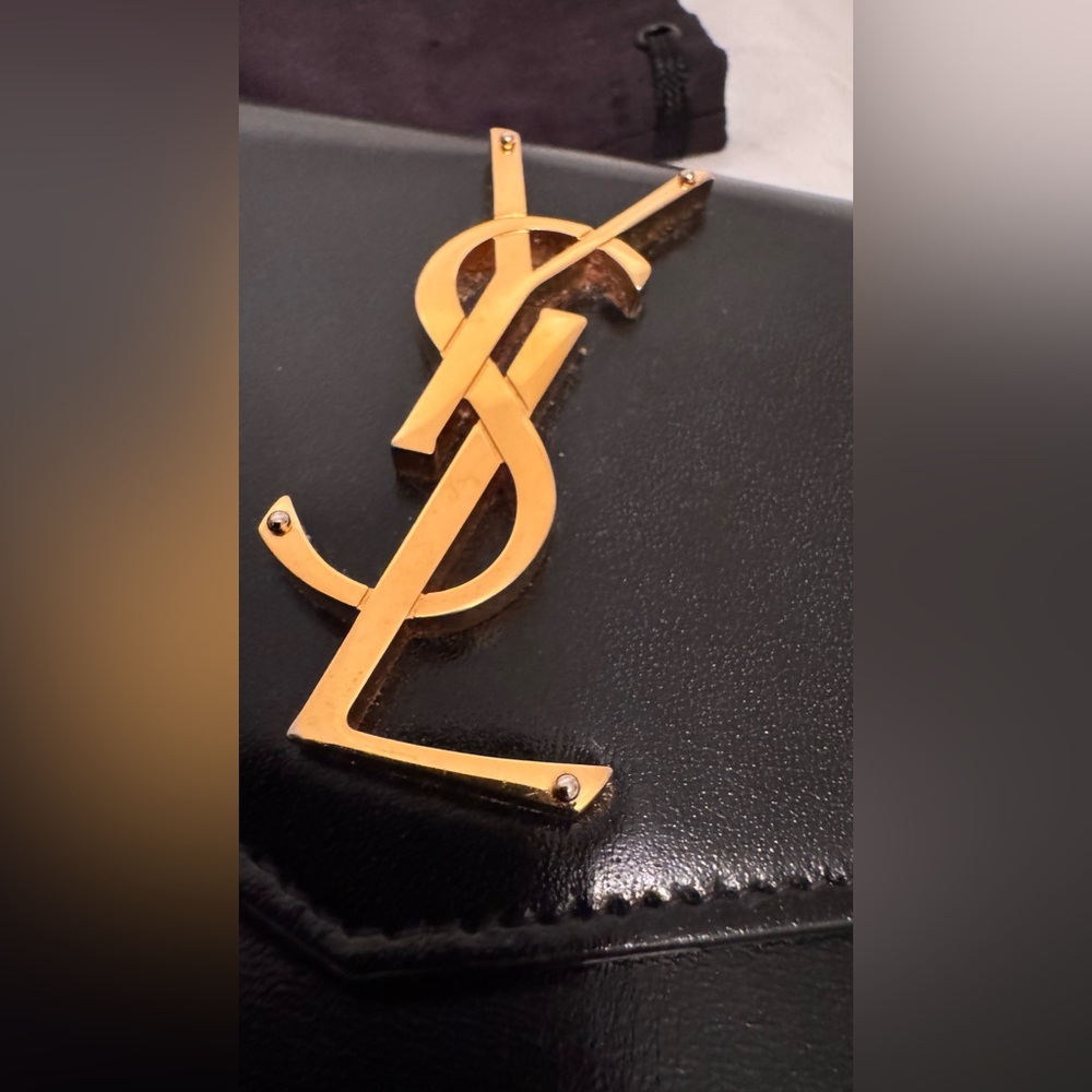 Yves Saint Laurent Black and Gold Envelope Clutch - Picture 5 of 6